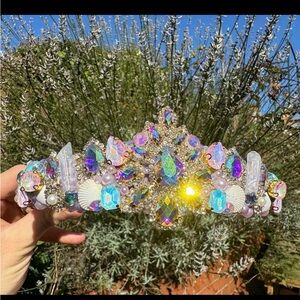 Handmade sea glass, shell & ab quartz crystal mermaid fairy cosplay crown tiara